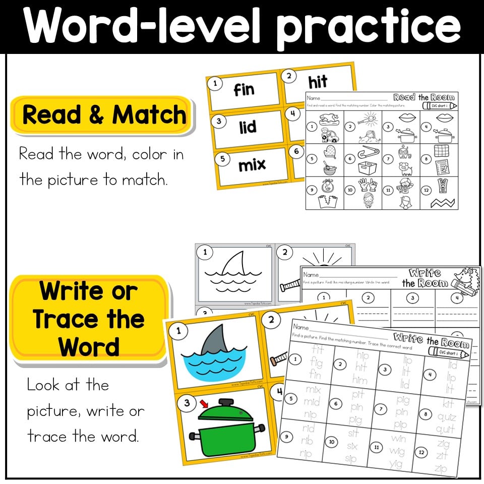 CVC Short I Read the Room Write the Room Phonics Center Kindergarten 1st Grade