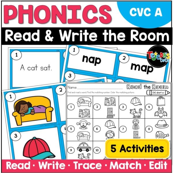 CVC Read the Room Write the Room Phonics Center Kindergarten 1st Grade Short A - Image 1