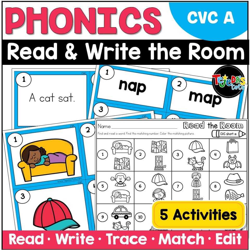 CVC Read the Room Write the Room Phonics Center Kindergarten 1st Grade Short A