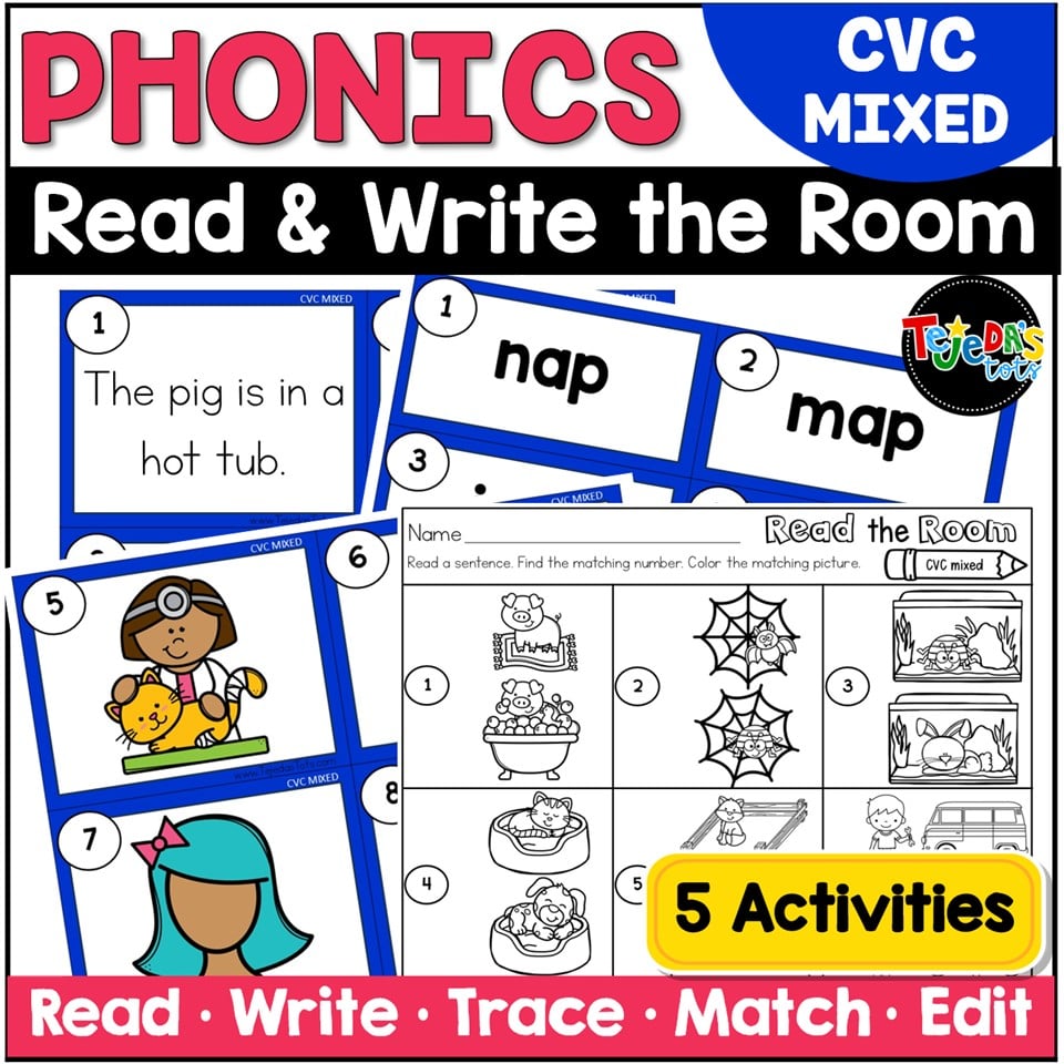 CVC Words Read the Room Write the Room Phonics Center Kindergarten 1st Grade