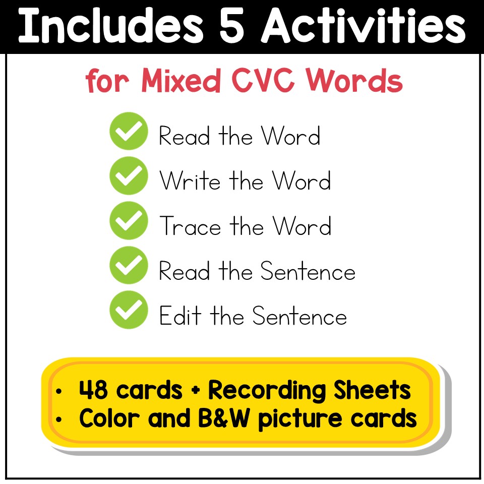 CVC Words Read the Room Write the Room Phonics Center Kindergarten 1st Grade