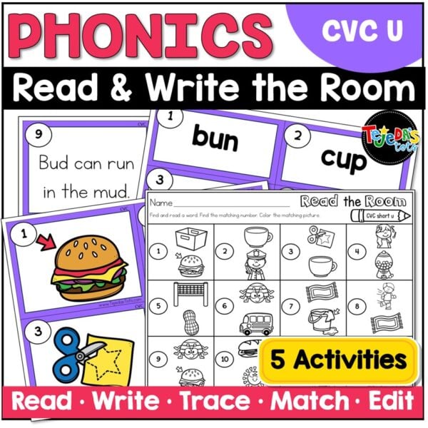 CVC Short U Read the Room Write the Room Phonics Center Kindergarten 1st Grade - Image 1
