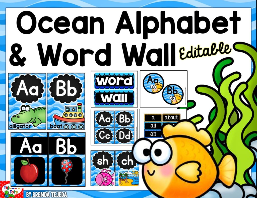 Alphabet Posters and Word Wall: Ocean-Themed