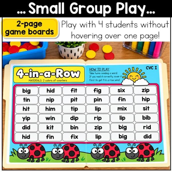 CVC Words Game Phonics Center 4 in a Row Short Vowels Kindergarten 1st Grade - Image 5