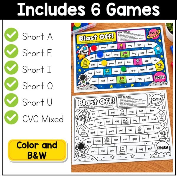CVC Words Game Phonics Center Blast Off Short Vowels Kindergarten 1st Grade - Image 2