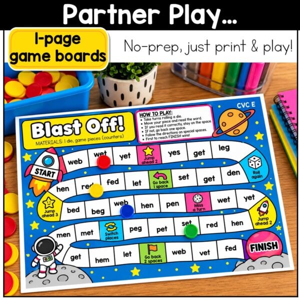 CVC Words Game Phonics Center Blast Off Short Vowels Kindergarten 1st Grade - Image 3