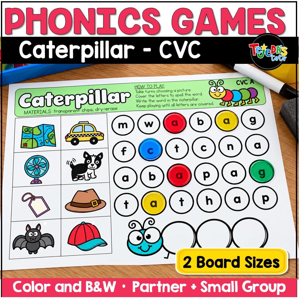 CVC Words Game Phonics Center Word Building Short Vowels Kindergarten 1st Grade