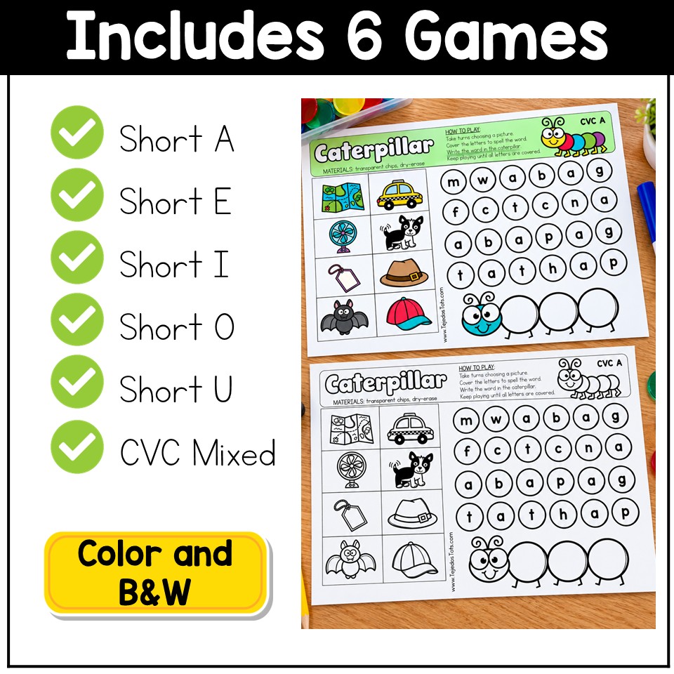 CVC Words Game Phonics Center Word Building Short Vowels Kindergarten 1st Grade
