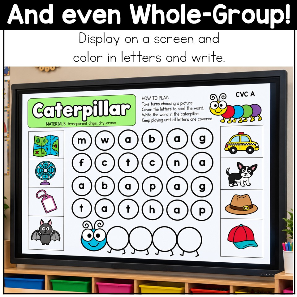 CVC Words Game Phonics Center Word Building Short Vowels Kindergarten 1st Grade