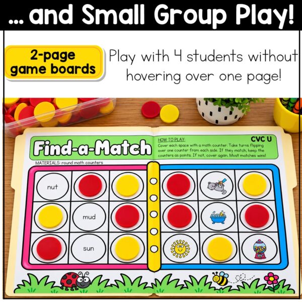 CVC Words Game Phonics Center Memory Match Short Vowels Kindergarten 1st Grade - Image 5