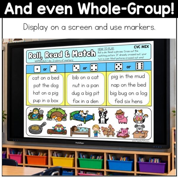 CVC Words Roll and Read Game Short Vowel Phrases Kindergarten 1st Grade Center - Image 5