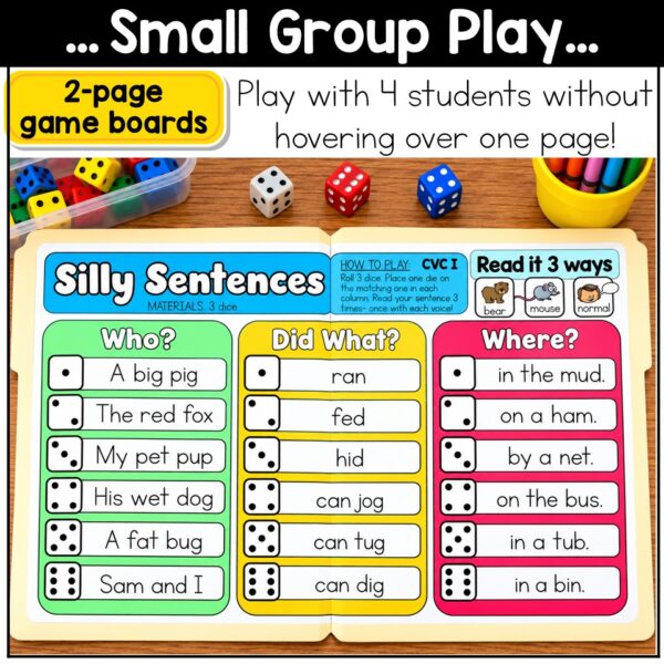 CVC Words Game Phonics Center Roll and Read Short Vowels Kindergarten 1st Grade - Image 4