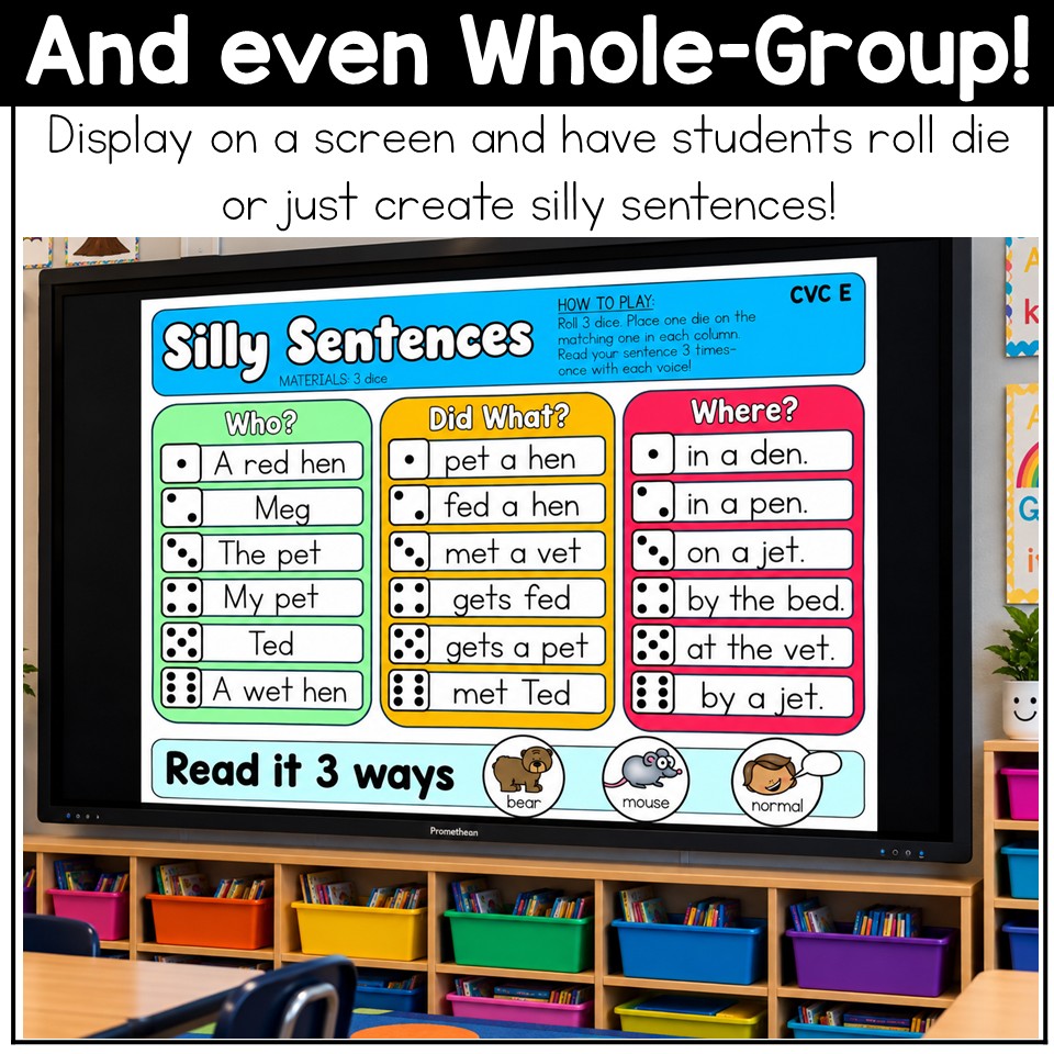 CVC Words Game Phonics Center Roll and Read Short Vowels Kindergarten 1st Grade