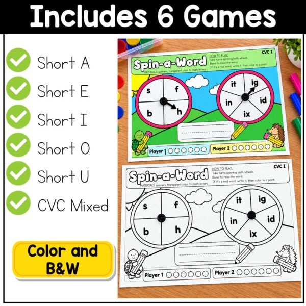 CVC Words Game Phonics Center Spin a Word Short Vowels Kindergarten 1st Grade - Image 2