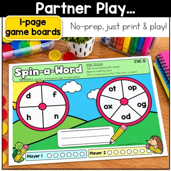 CVC Words Game Phonics Center Spin a Word Short Vowels Kindergarten 1st Grade - Image 3