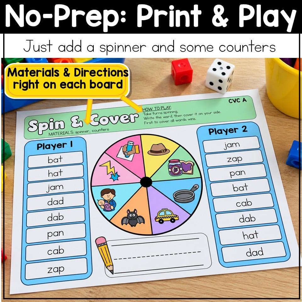 CVC Word Games Bundle Phonics Centers Short Vowels Kindergarten 1st Grade