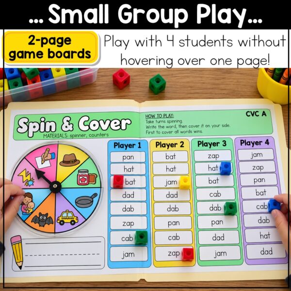 CVC Words Game Phonics Center Spin & Cover Short Vowels Kindergarten 1st Grade - Image 5