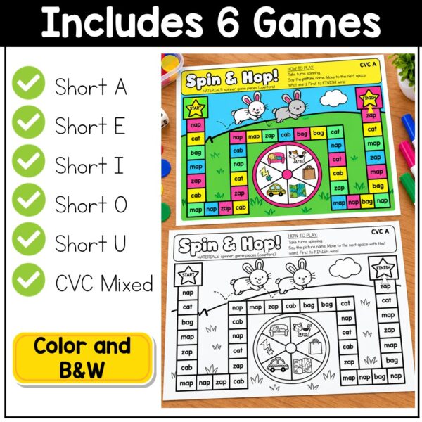 CVC Words Game Phonics Center Spin & Hop Short Vowels Kindergarten 1st Grade - Image 2