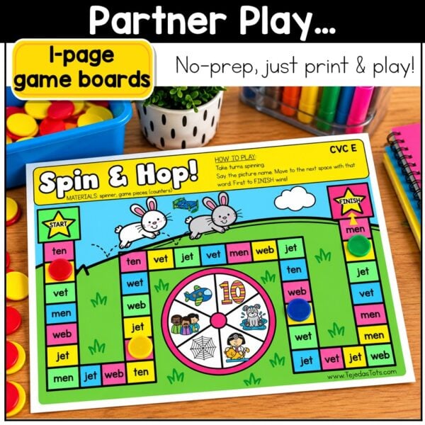 CVC Words Game Phonics Center Spin & Hop Short Vowels Kindergarten 1st Grade - Image 4