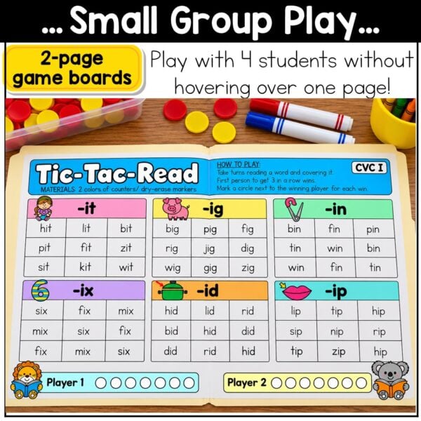 CVC Words Game Phonics Center Tic Tac Toe Short Vowels Kindergarten 1st Grade - Image 4