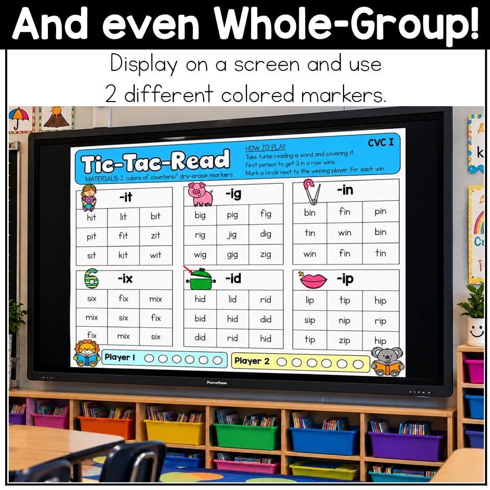 CVC Words Game Phonics Center Tic Tac Toe Short Vowels Kindergarten 1st Grade