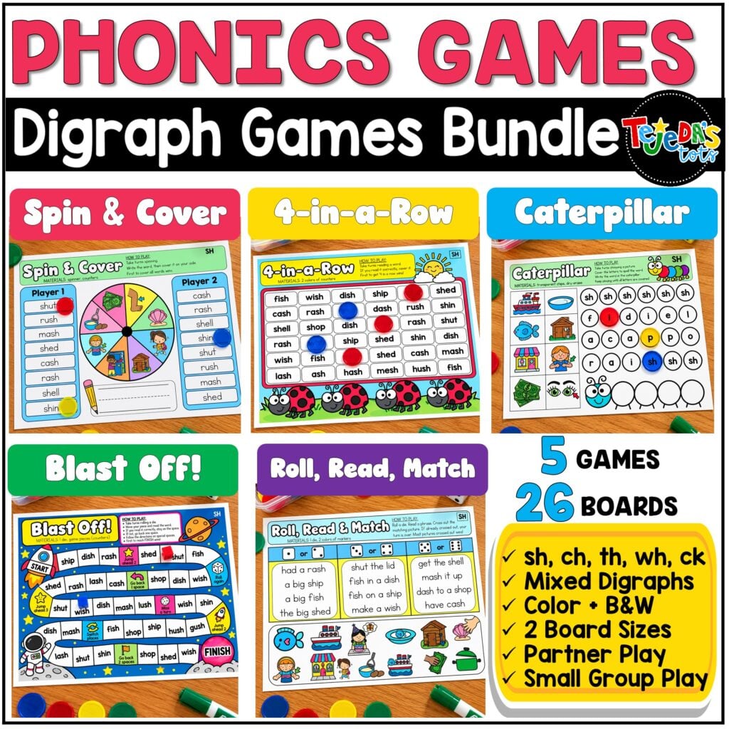 Digraph Game Bundle Phonics Centers Kindergarten 1st Grade No Prep Literacy Centers