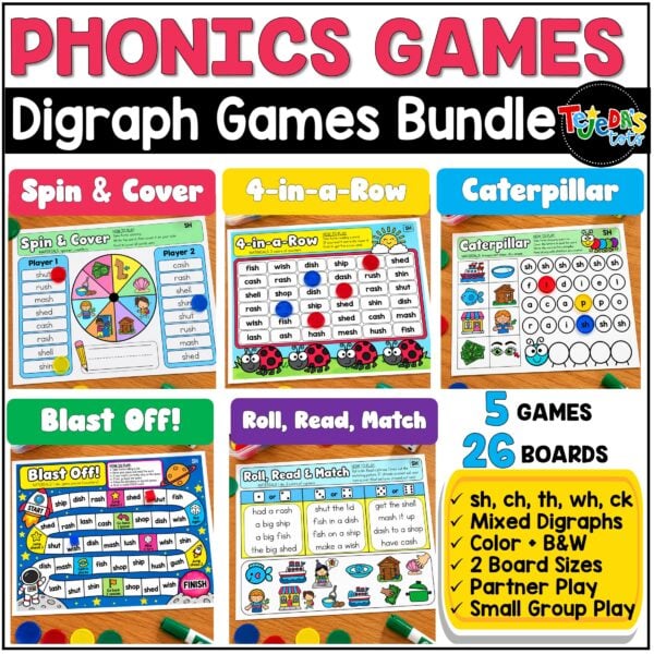 Digraph Game Bundle Phonics Centers Kindergarten 1st Grade No Prep Literacy Centers - Image 1
