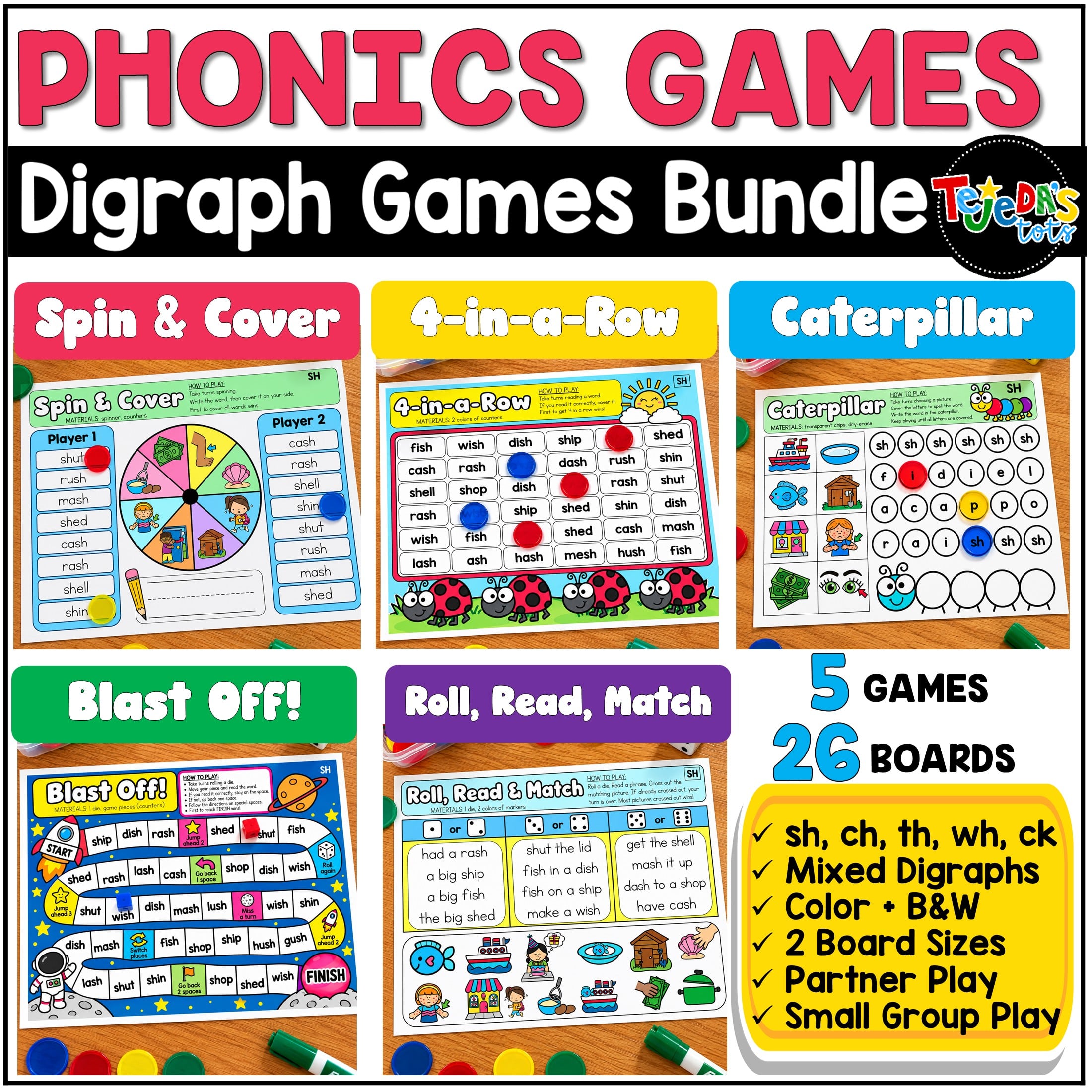 Digraph Game Bundle Phonics Centers Kindergarten 1st Grade No Prep Literacy Centers - Image 1