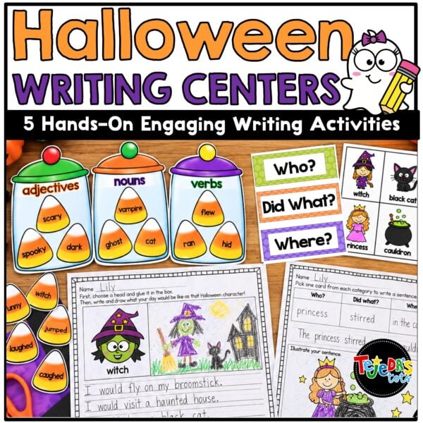 Halloween Writing Prompts Centers Sentence Writing Paper with Lines 1st Grade - Image 1