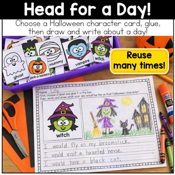 Halloween Writing Prompts Centers Sentence Writing Paper with Lines 1st Grade - Image 4