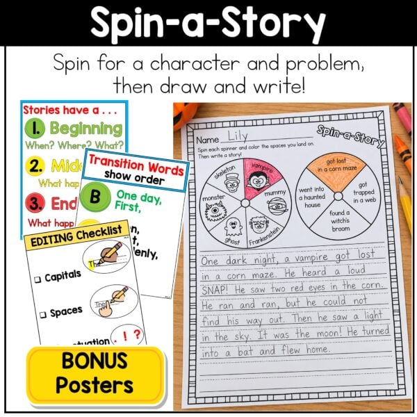 Halloween Writing Prompts Centers Sentence Writing Paper with Lines 1st Grade - Image 5