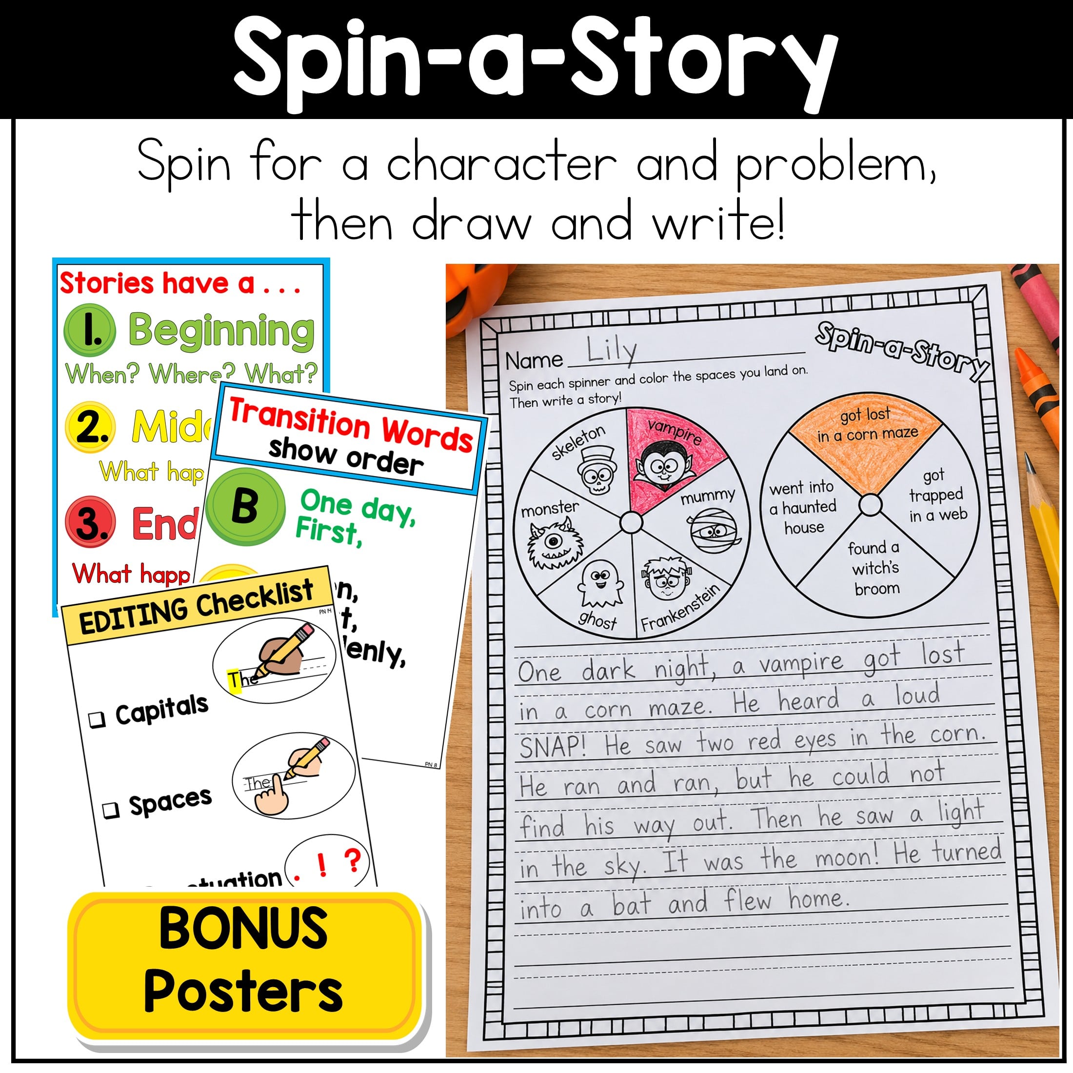Halloween Writing Prompts Centers Sentence Writing Paper with Lines 1st Grade - Image 5