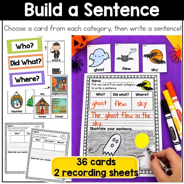 Halloween Writing Prompts Centers Sentence Writing Paper with Lines 1st Grade - Image 7