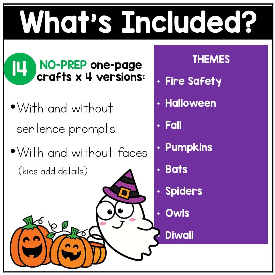 No Prep Halloween Crafts Easy Writing Color Fall October Coloring Pages Sheets