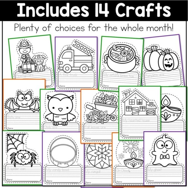No Prep Halloween Crafts Easy Writing Color Fall October Coloring Pages Sheets - Image 5