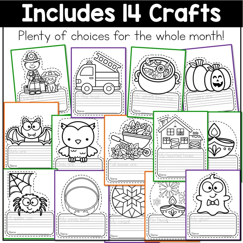 No Prep Halloween Crafts Easy Writing Color Fall October Coloring Pages Sheets